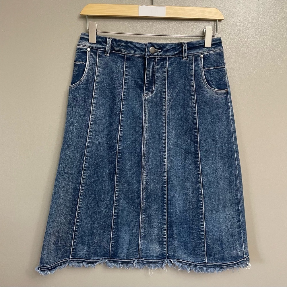 Reba women’s size 4 Skirt denim blue jean raw hem western cowgirl rodeo